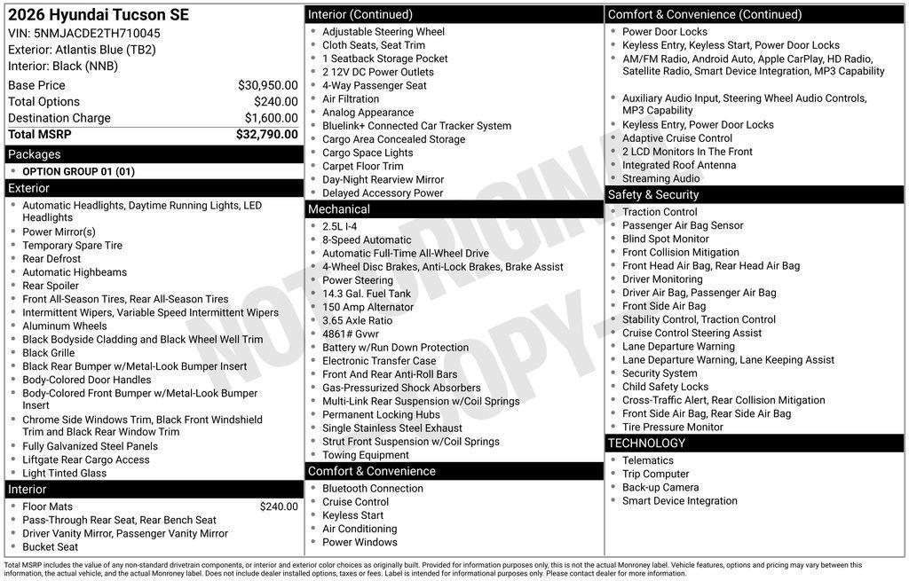 new 2026 Hyundai Tucson car, priced at $29,790