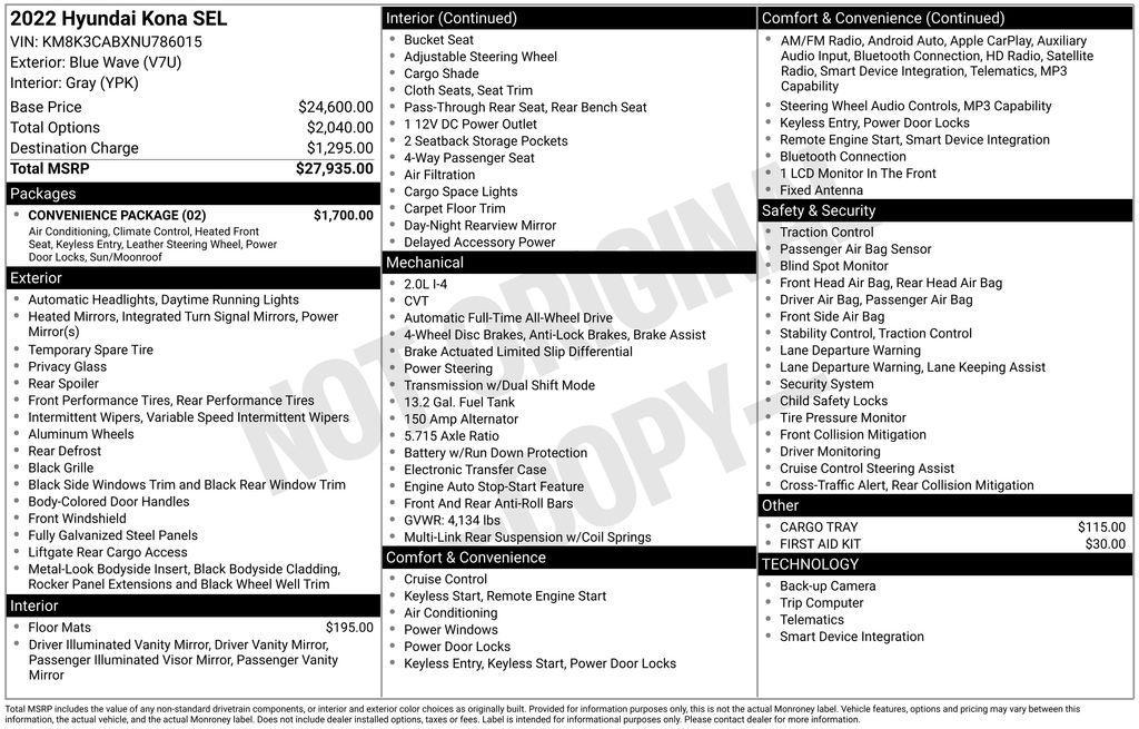 used 2022 Hyundai Kona car, priced at $17,018