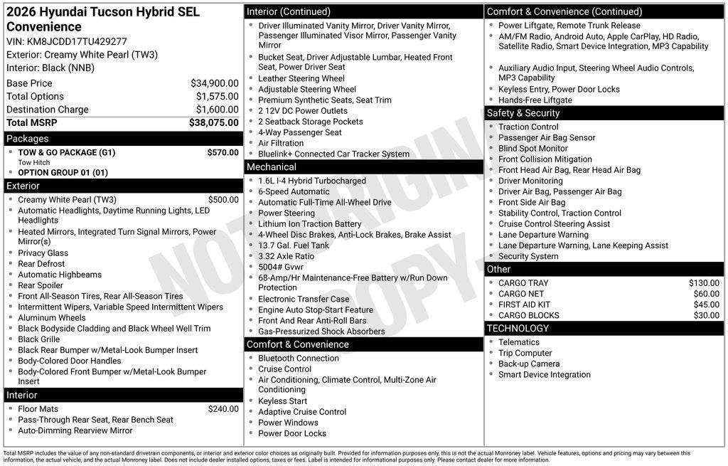 new 2026 Hyundai TUCSON Hybrid car, priced at $35,819