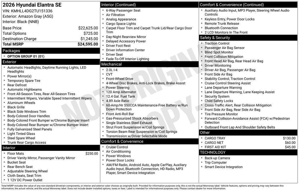 new 2026 Hyundai Elantra car, priced at $21,857