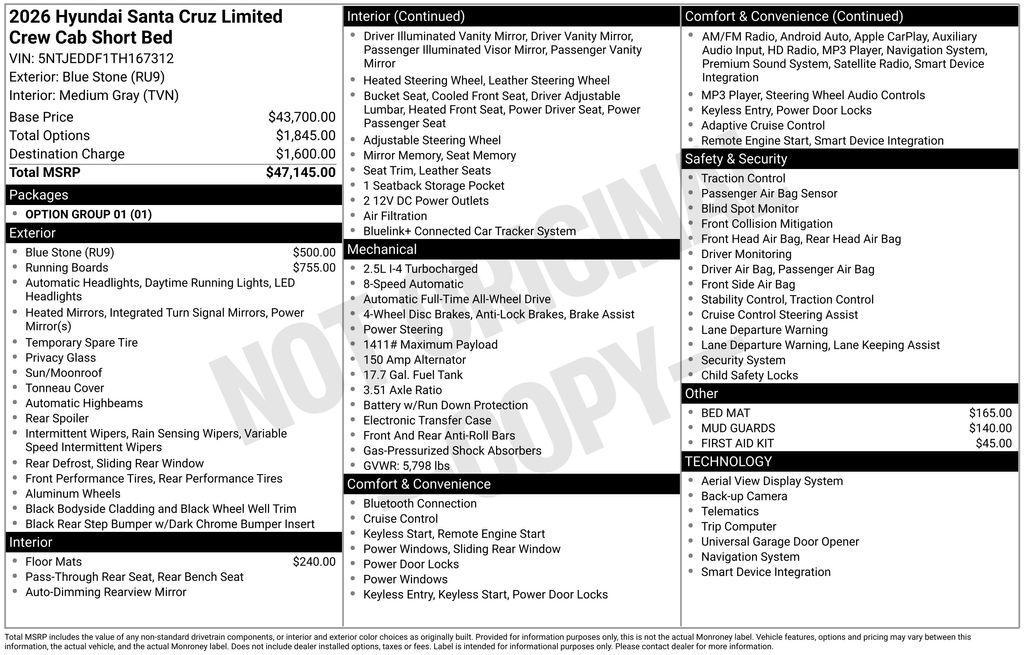 new 2026 Hyundai SANTA CRUZ car, priced at $43,507