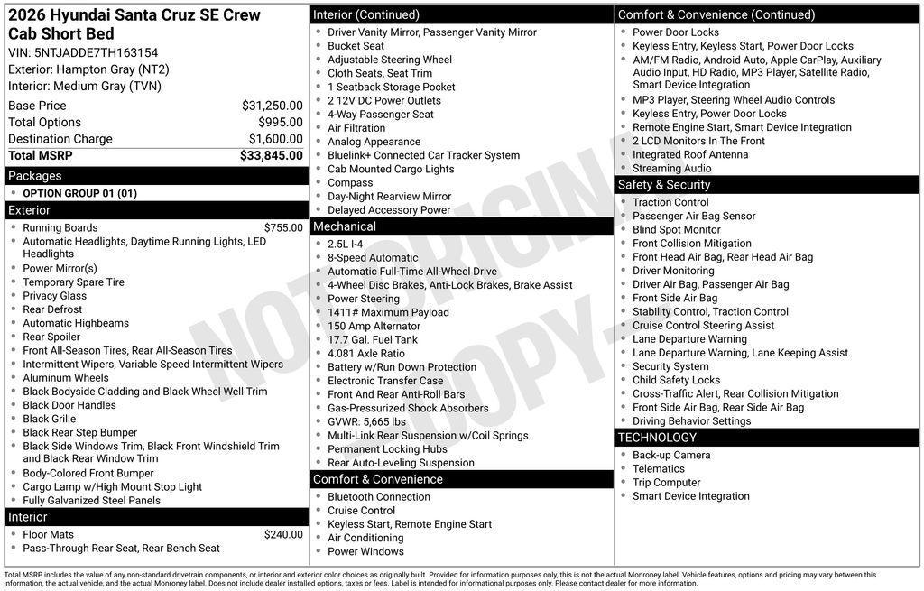 new 2026 Hyundai SANTA CRUZ car, priced at $31,230
