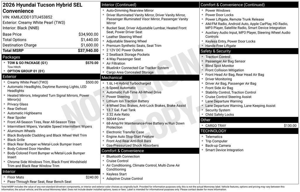 new 2026 Hyundai TUCSON Hybrid car, priced at $32,889
