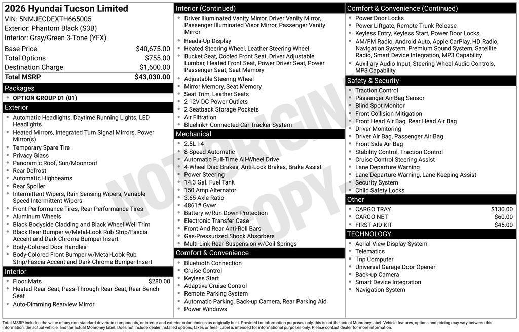 new 2026 Hyundai Tucson car, priced at $38,610