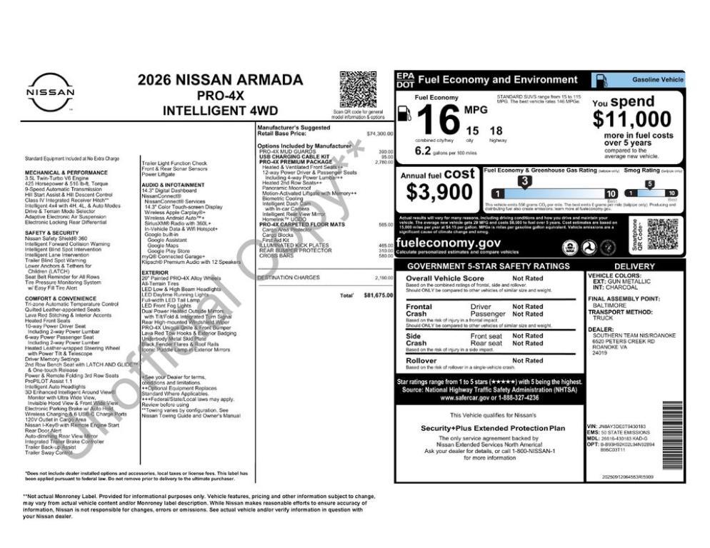 new 2026 Nissan Armada car, priced at $75,892