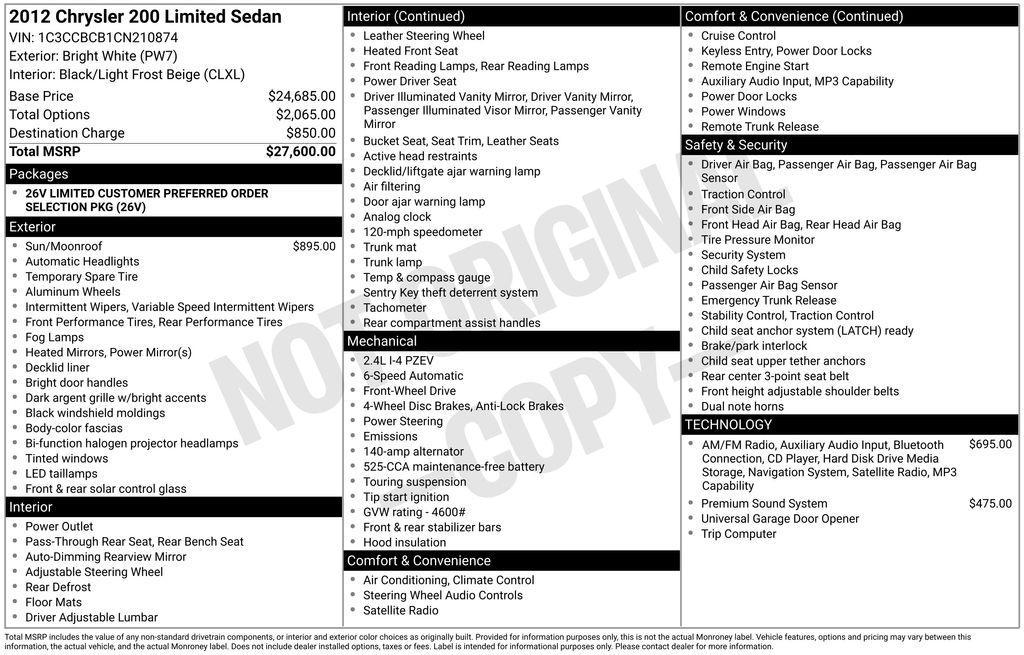 used 2012 Chrysler 200 car, priced at $6,852