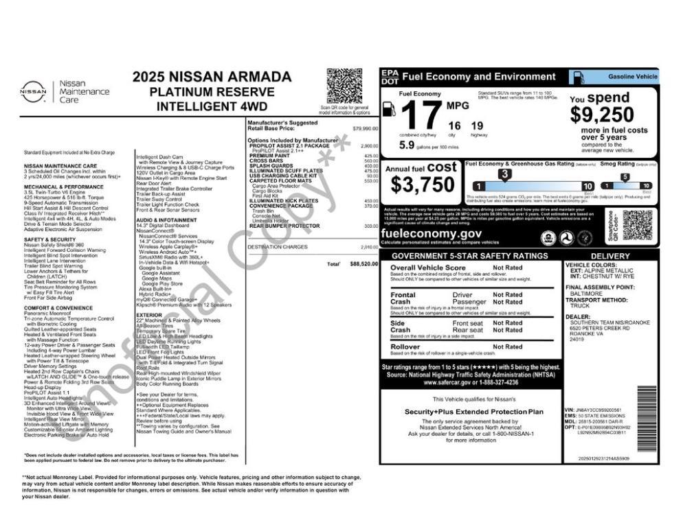 new 2025 Nissan Armada car, priced at $78,020