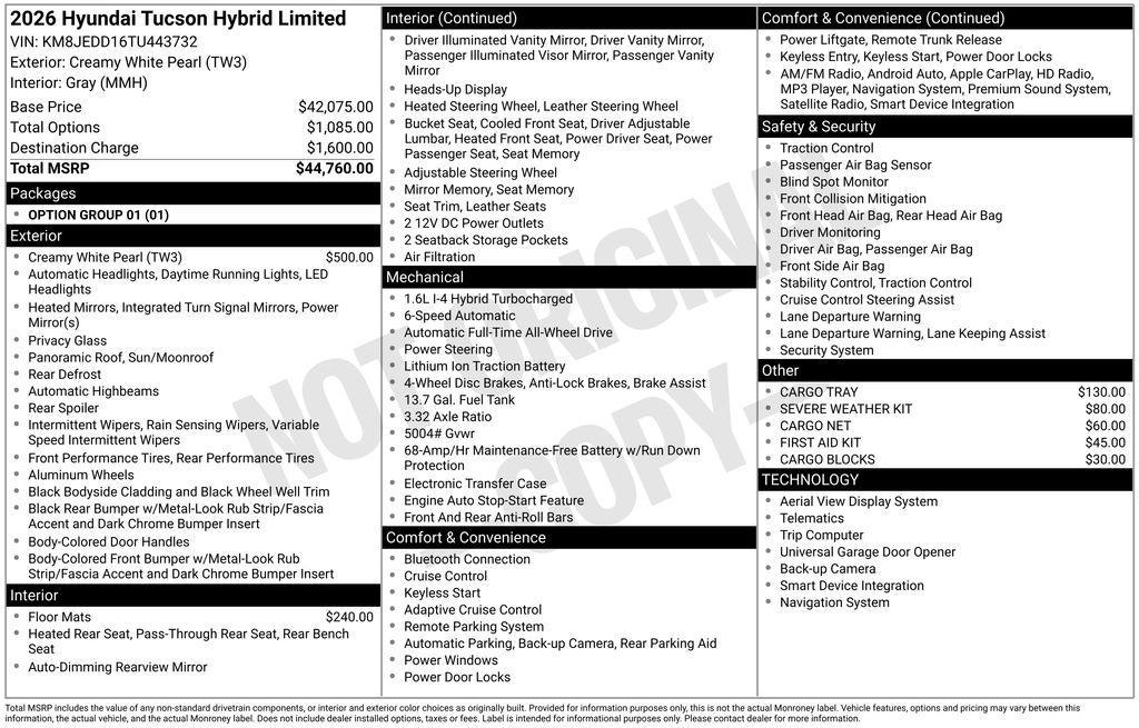 new 2026 Hyundai TUCSON Hybrid car, priced at $43,510