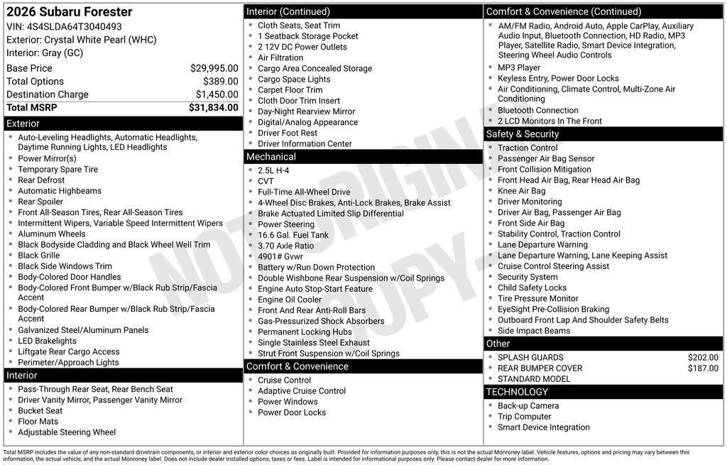 new 2026 Subaru Forester car, priced at $31,834