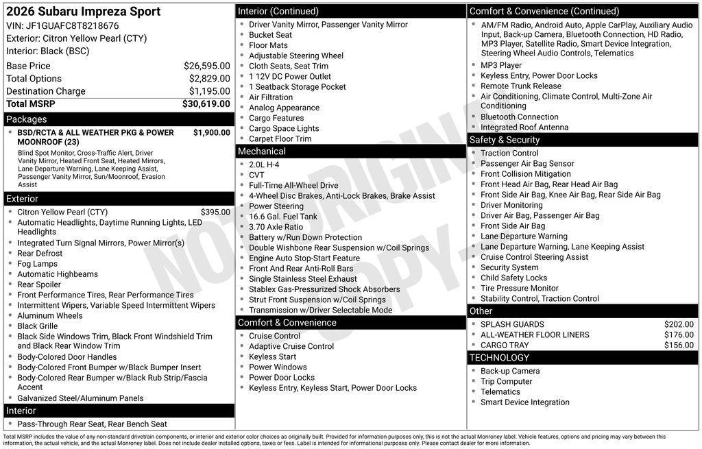 new 2026 Subaru Impreza car, priced at $30,619