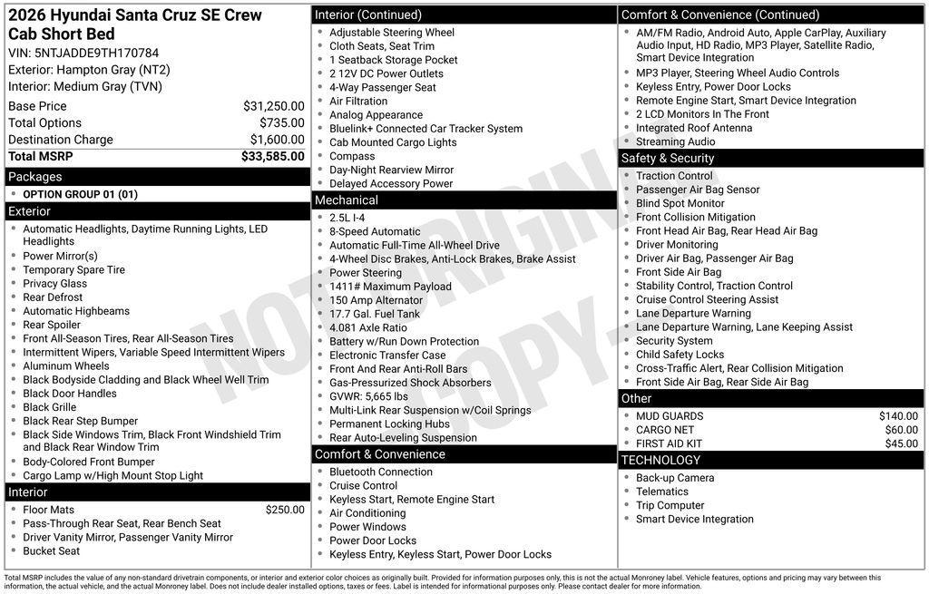 new 2026 Hyundai SANTA CRUZ car, priced at $30,975