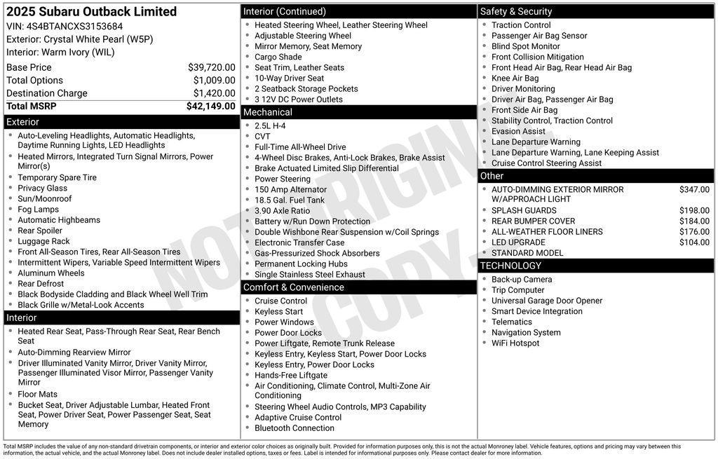 used 2025 Subaru Outback car, priced at $35,167