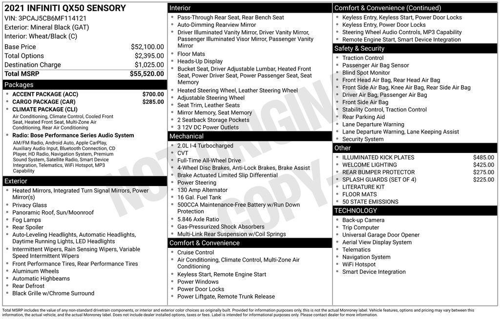 used 2021 INFINITI QX50 car, priced at $23,845