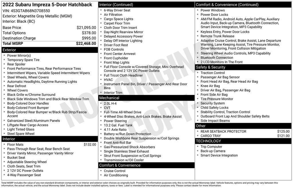 used 2022 Subaru Impreza car, priced at $19,495