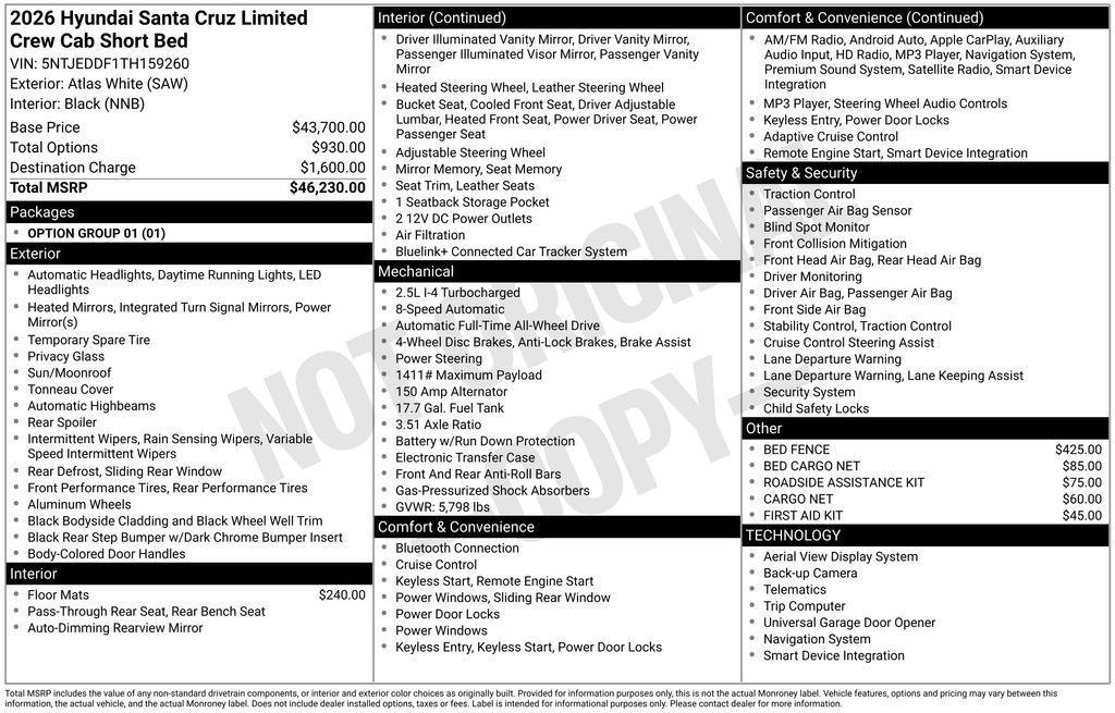 new 2026 Hyundai SANTA CRUZ car, priced at $42,521
