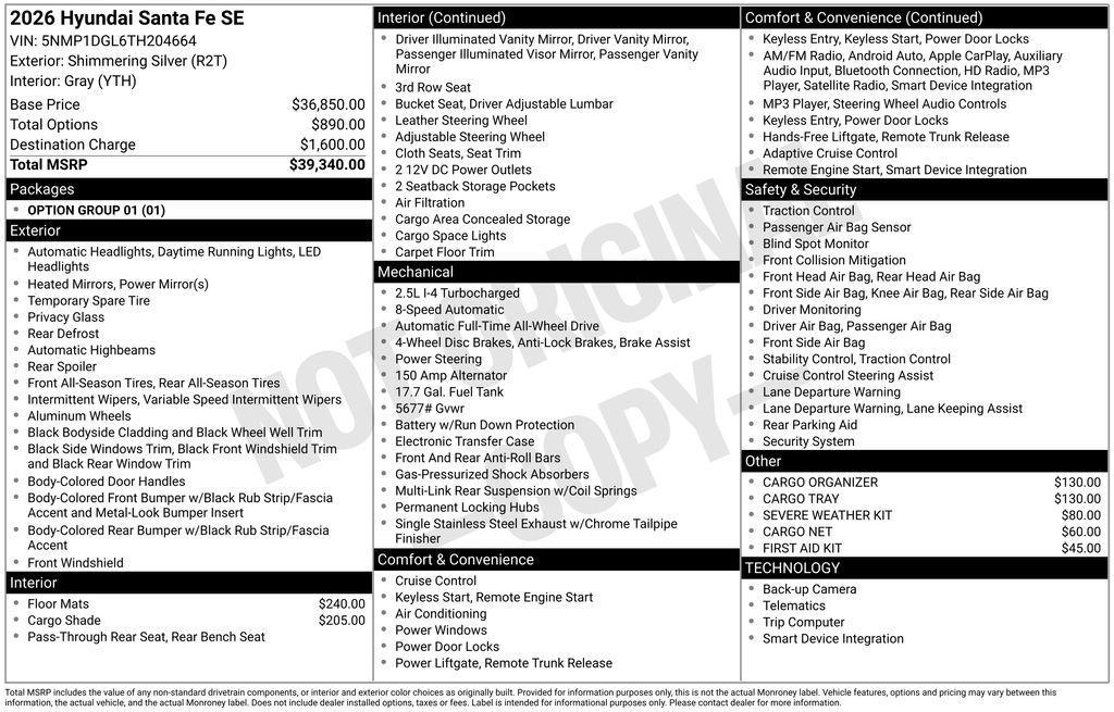 new 2026 Hyundai Santa Fe car, priced at $34,266