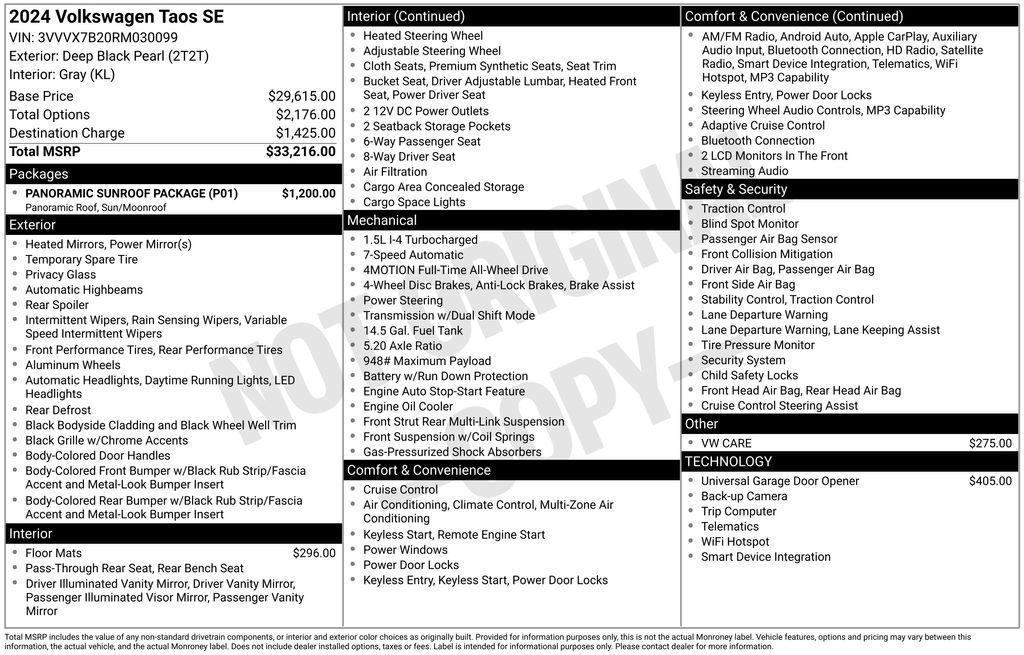 used 2024 Volkswagen Taos car, priced at $24,319