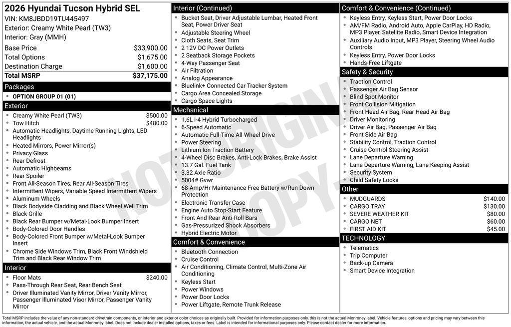 new 2026 Hyundai TUCSON Hybrid car, priced at $32,127