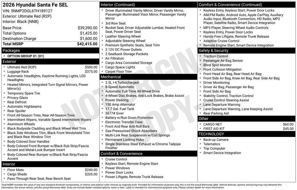 new 2026 Hyundai Santa Fe car, priced at $36,917