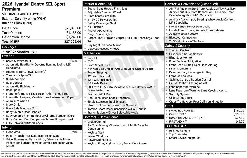 new 2026 Hyundai Elantra car, priced at $26,480