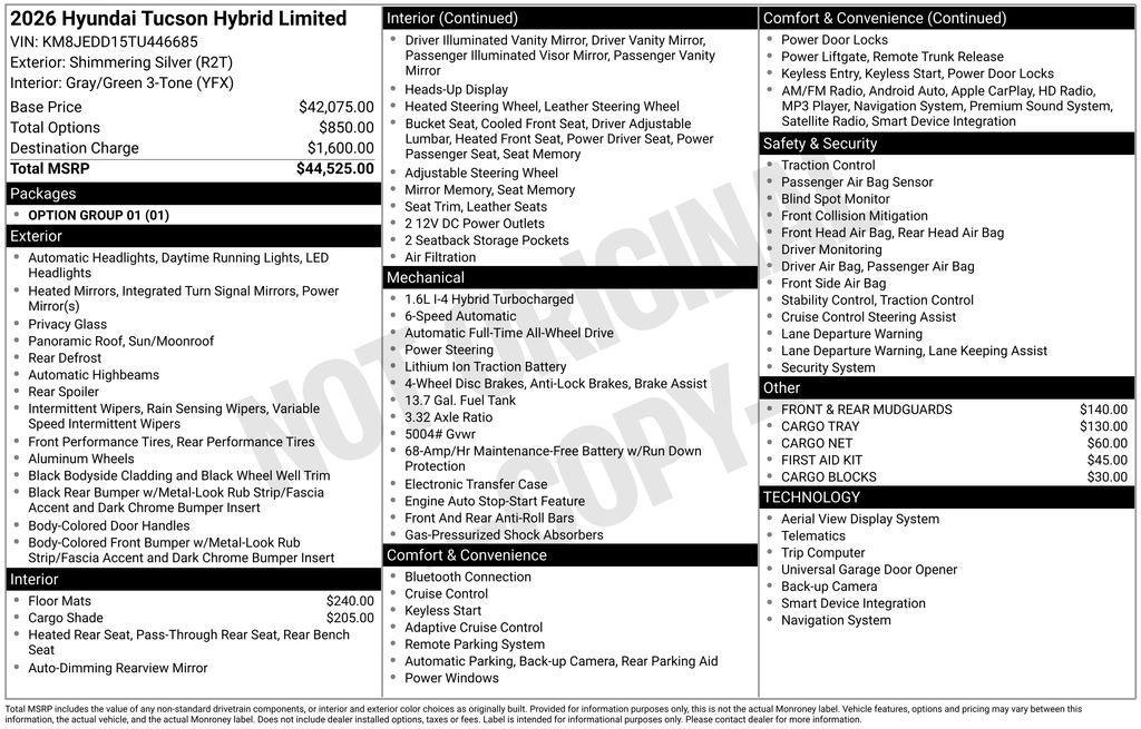 new 2026 Hyundai TUCSON Hybrid car, priced at $39,245