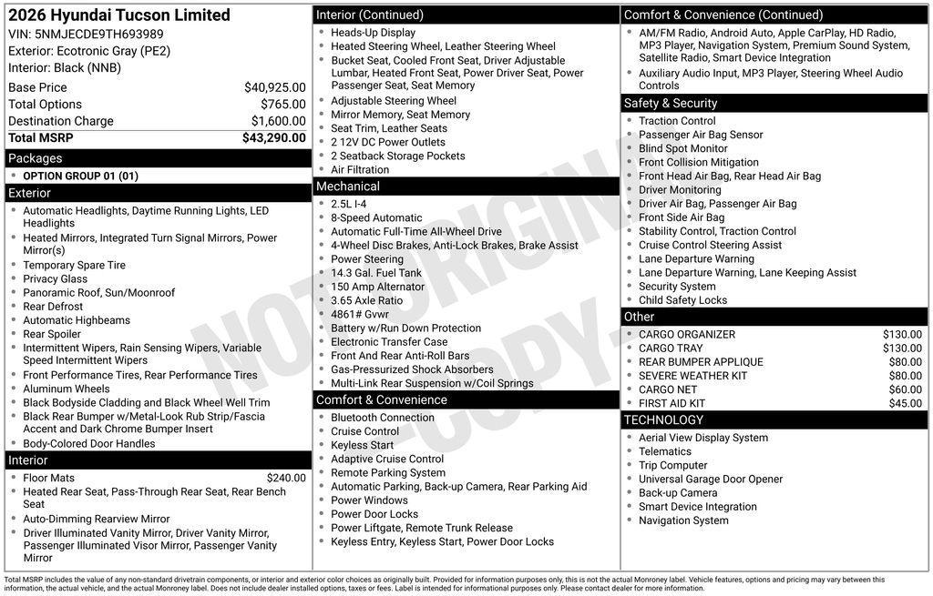 new 2026 Hyundai Tucson car, priced at $40,540