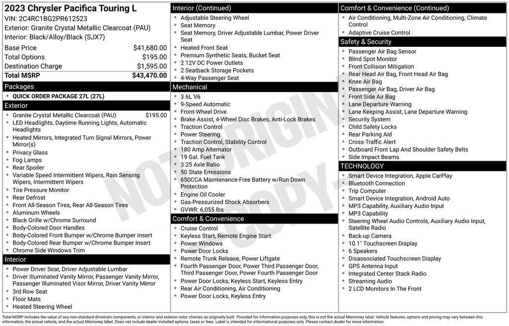 used 2023 Chrysler Pacifica car, priced at $23,051