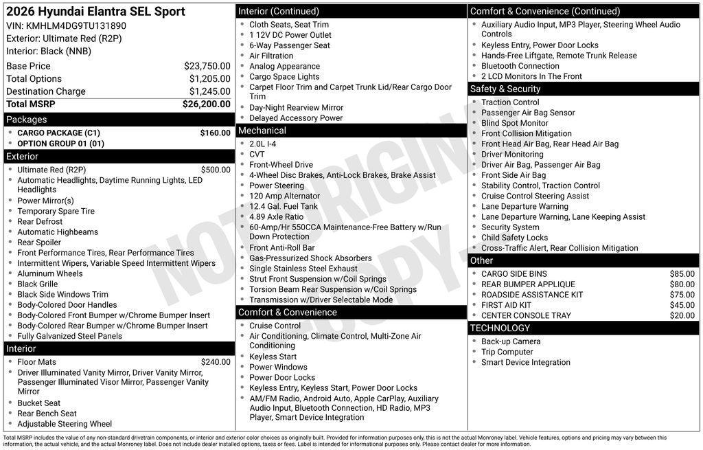 new 2026 Hyundai Elantra car, priced at $23,401
