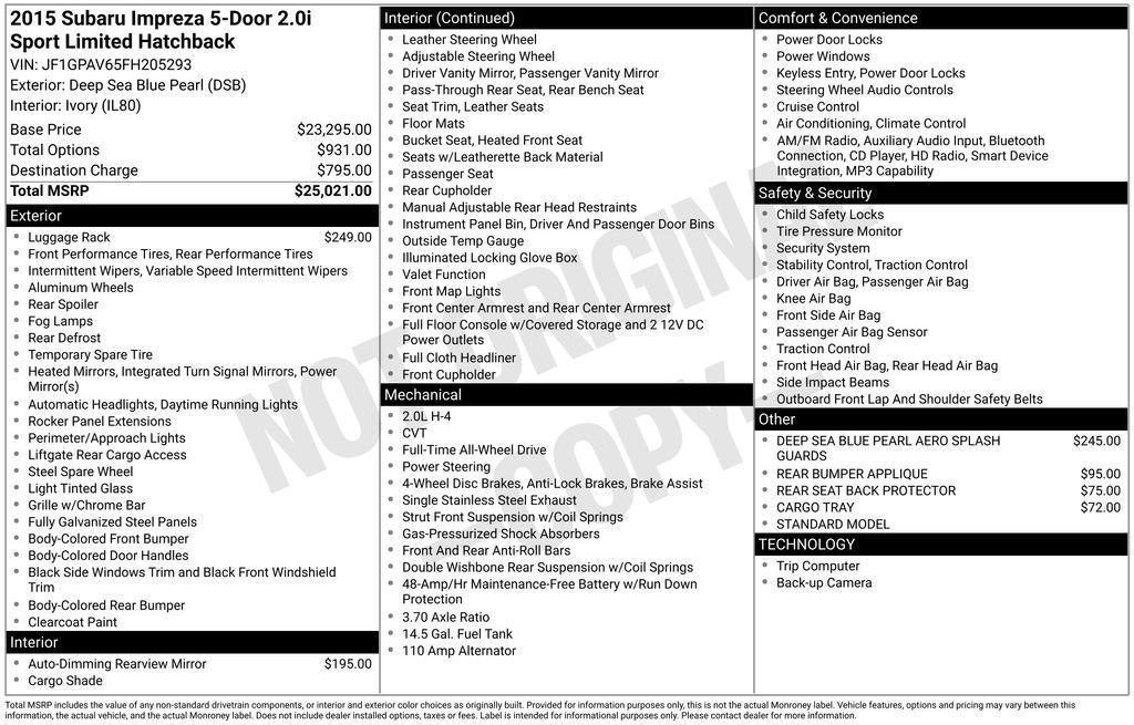 used 2015 Subaru Impreza car, priced at $12,374