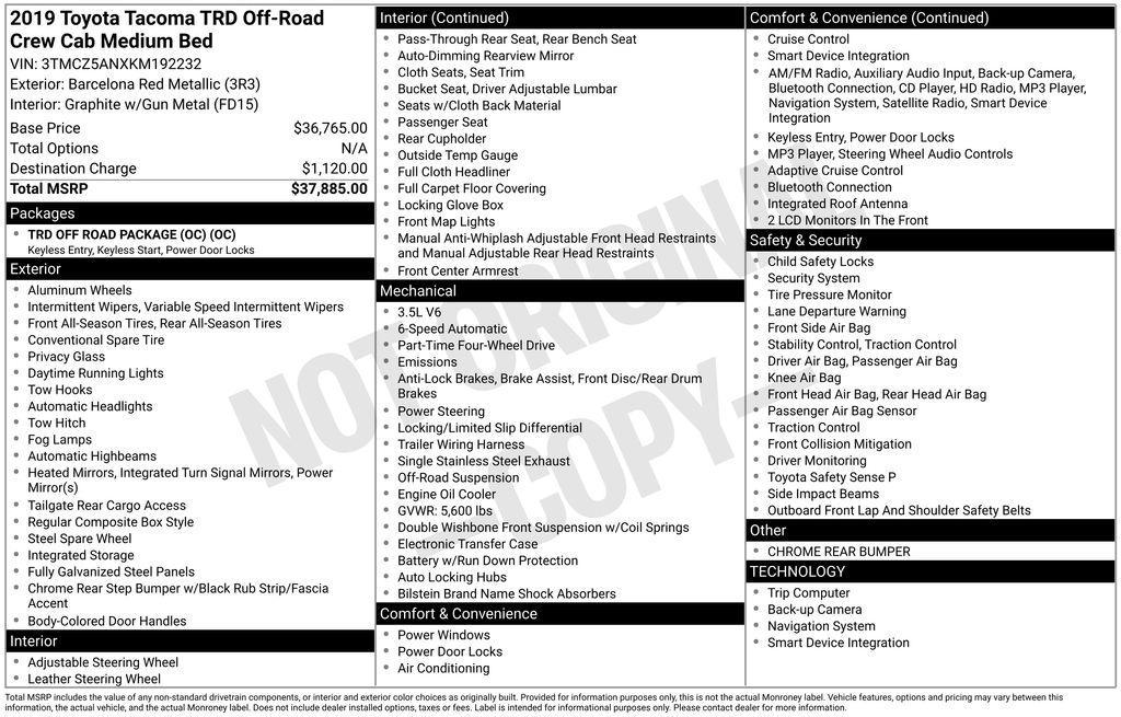 used 2019 Toyota Tacoma car, priced at $31,479