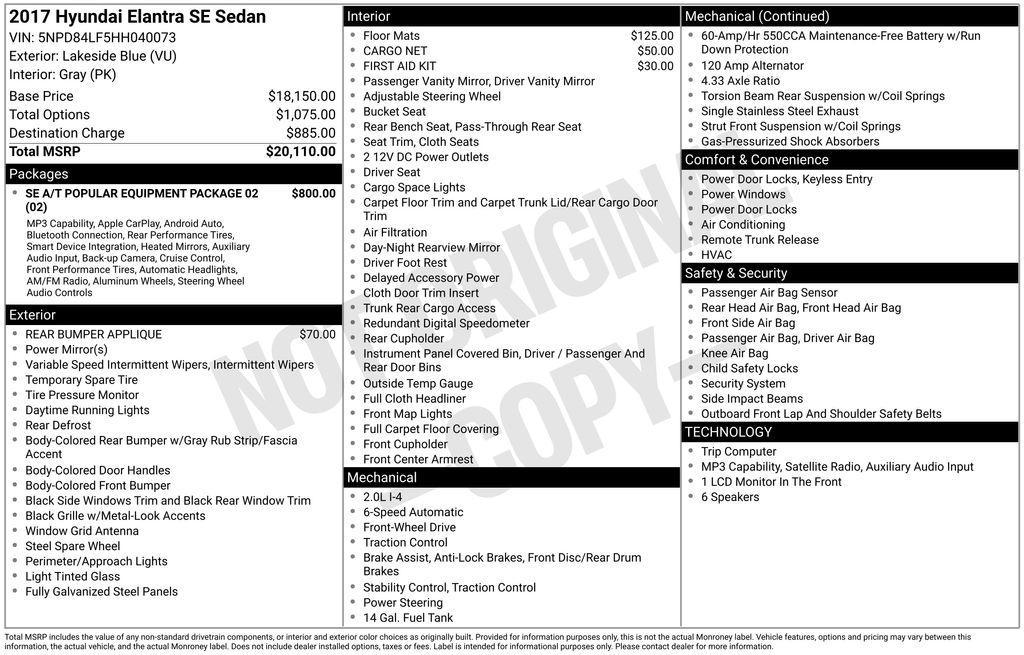 used 2017 Hyundai Elantra car, priced at $16,795