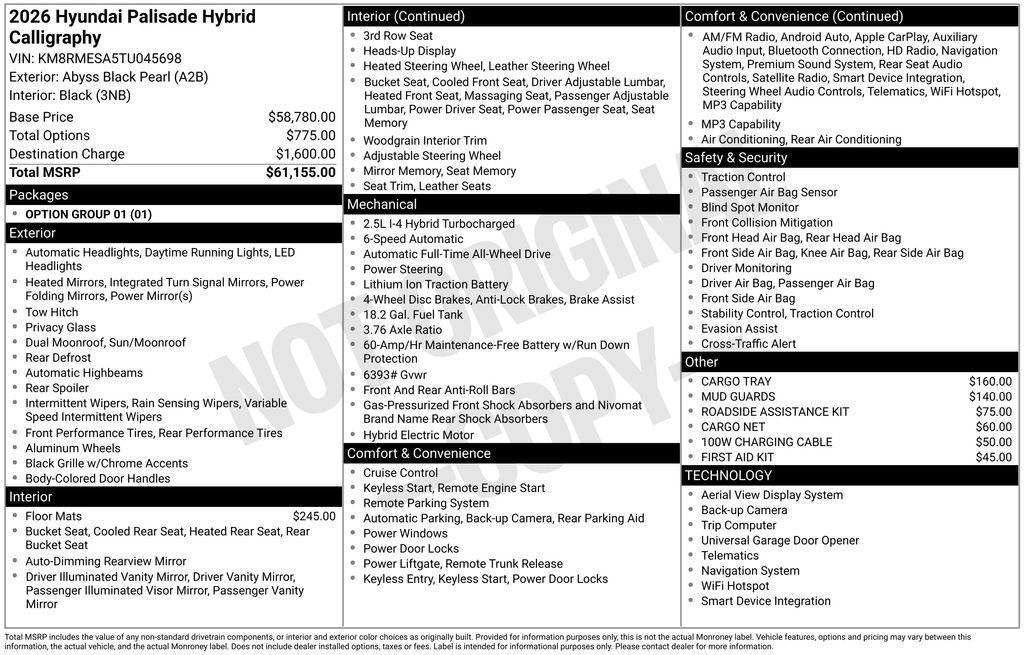 new 2026 Hyundai Palisade Hybrid car, priced at $60,043
