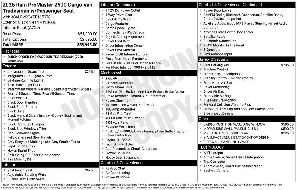 new 2026 Ram ProMaster 2500 car, priced at $48,629