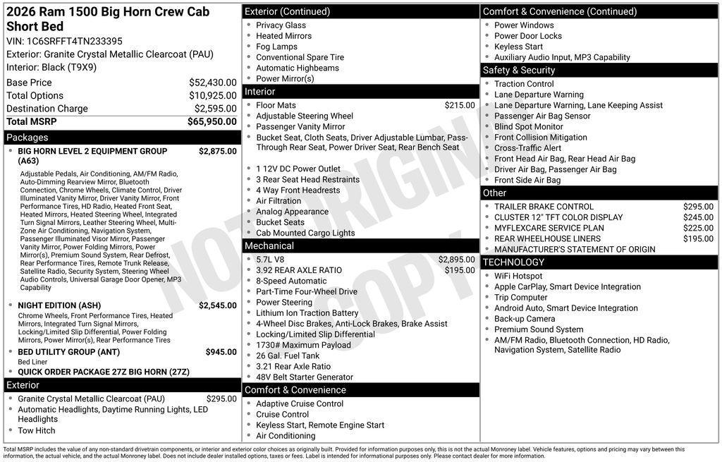 new 2026 Ram 1500 car, priced at $53,735