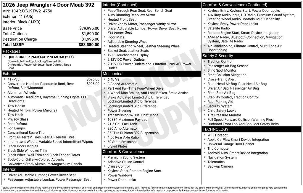 new 2026 Jeep Wrangler car, priced at $75,222