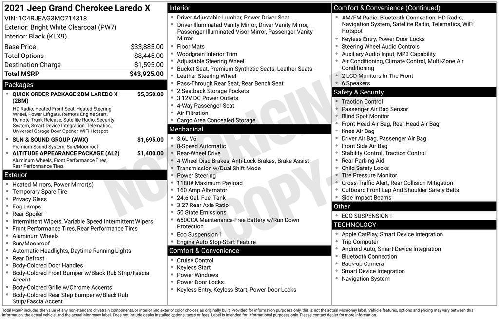 used 2021 Jeep Grand Cherokee car, priced at $23,757