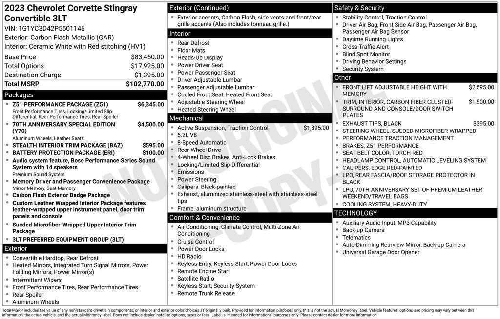 used 2023 Chevrolet Corvette car, priced at $71,996