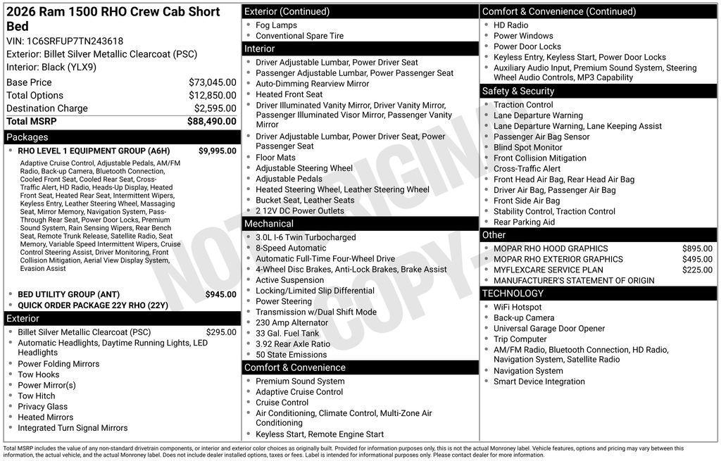 new 2026 Ram 1500 car, priced at $88,490