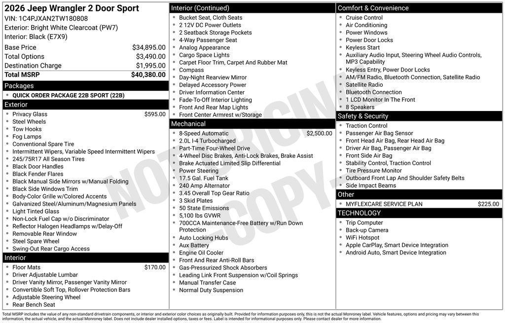 new 2026 Jeep Wrangler car, priced at $37,553
