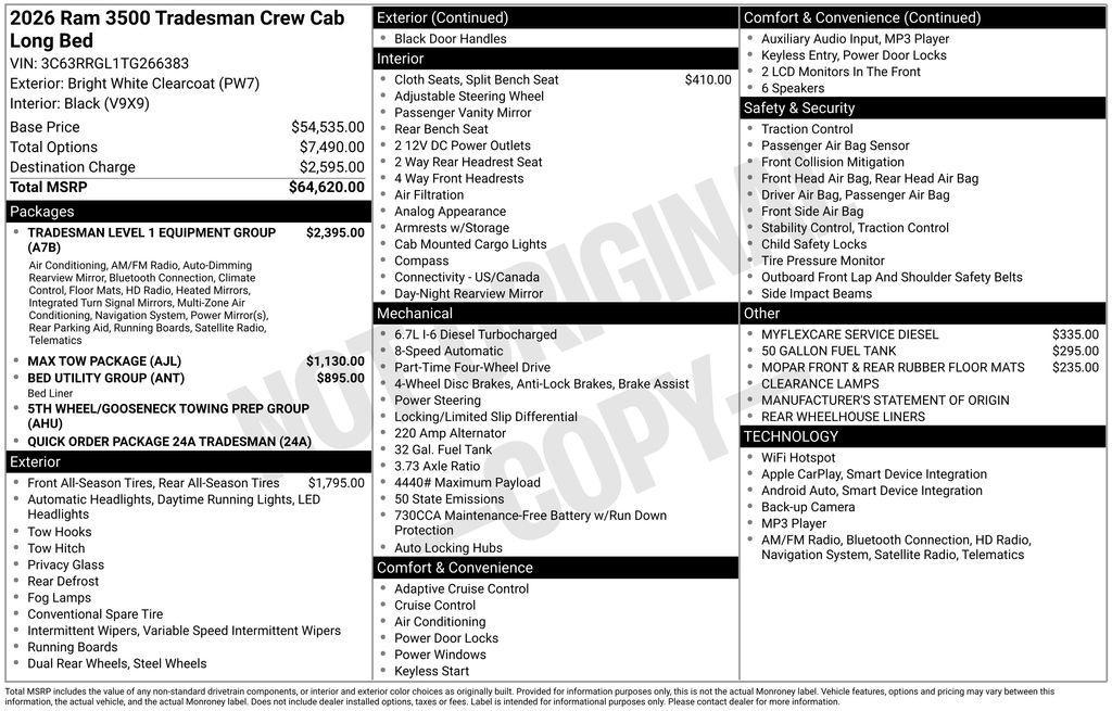 new 2026 Ram 3500 car, priced at $67,557