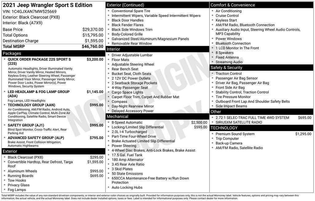 used 2021 Jeep Wrangler car, priced at $19,977