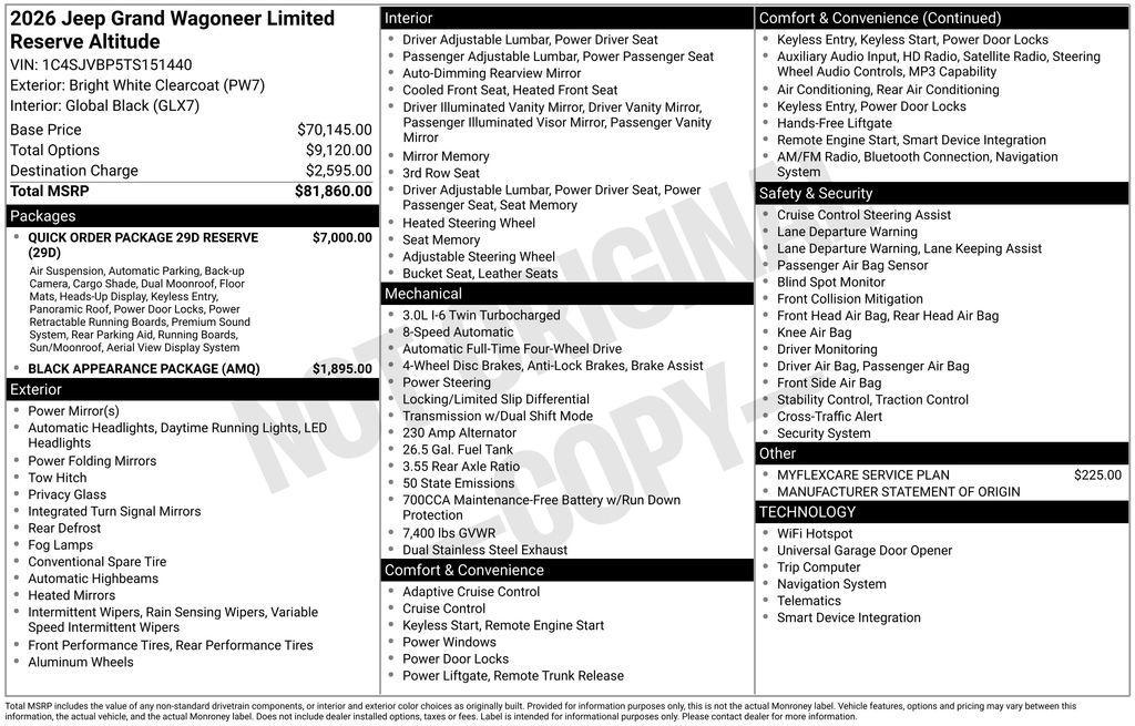 new 2026 Jeep Grand Wagoneer car, priced at $81,860