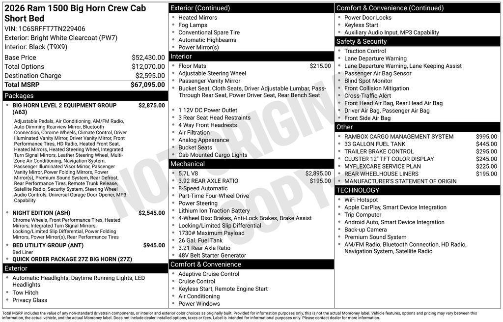new 2026 Ram 1500 car, priced at $53,960