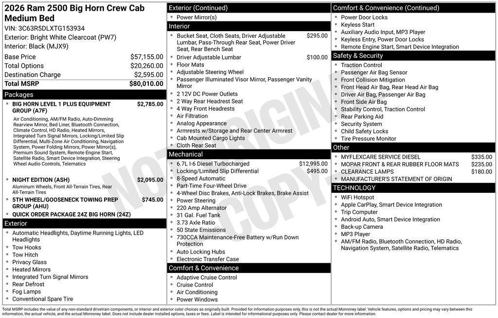 new 2026 Ram 2500 car, priced at $68,806