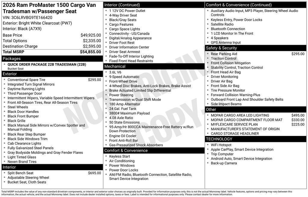 new 2026 Ram ProMaster 1500 car, priced at $45,008