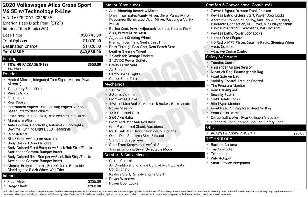 used 2020 Volkswagen Atlas Cross Sport car, priced at $23,996