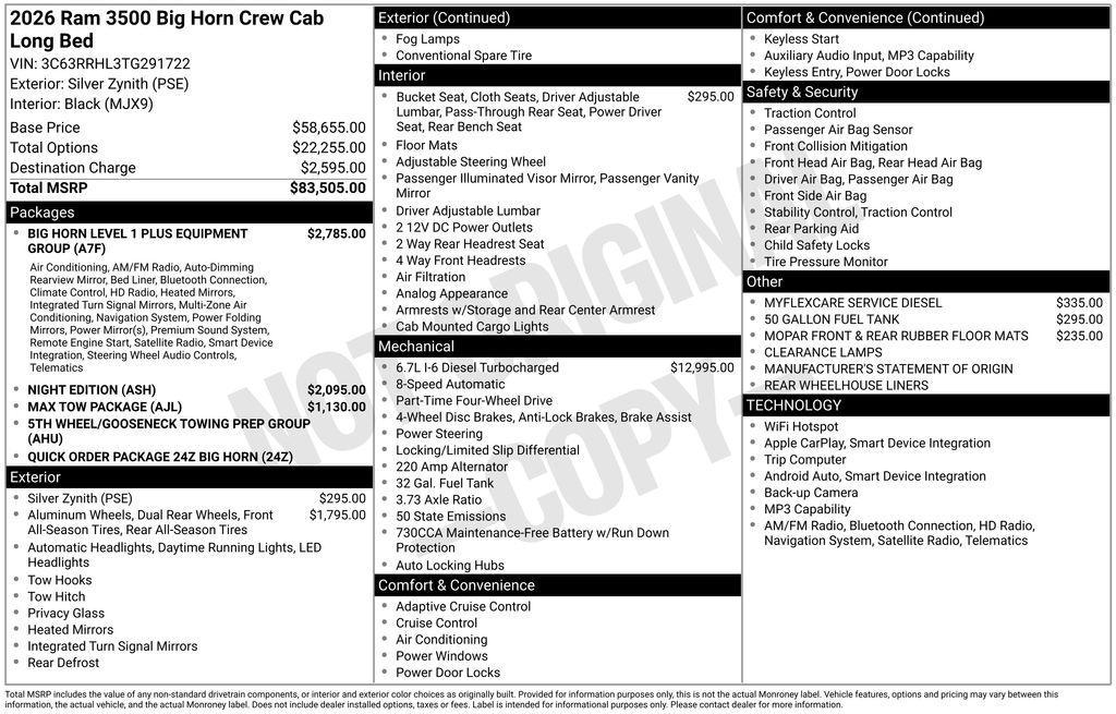 new 2026 Ram 3500 car, priced at $73,990