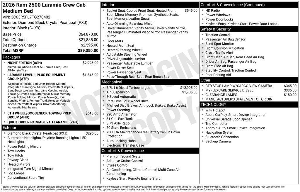 new 2026 Ram 2500 car, priced at $79,882