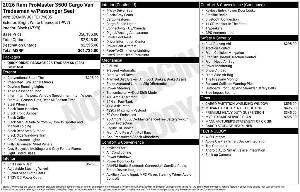 new 2026 Ram ProMaster 3500 car, priced at $54,164