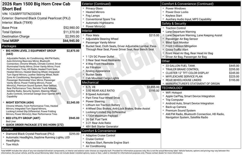 new 2026 Ram 1500 car, priced at $53,735